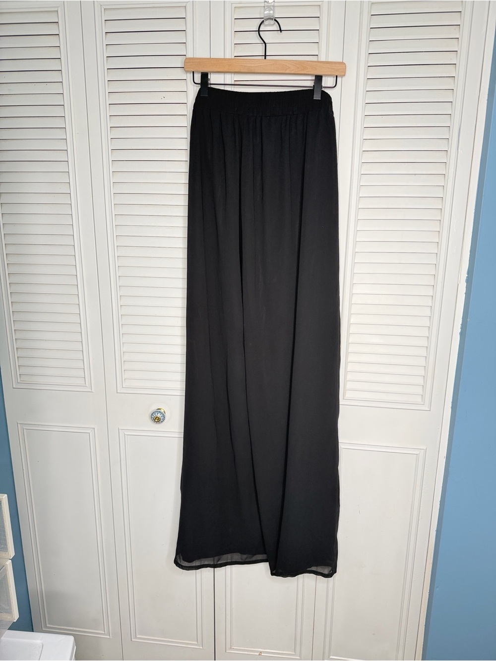 Miss Avenue Wide Leg Pants Women 2X Black Good Chiffon Overlay Tied Waist - Picture 8 of 16